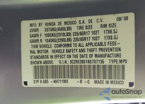 2008 Honda Cr-V Ex from USA, damaged, VIN 3CZRE38518G707135